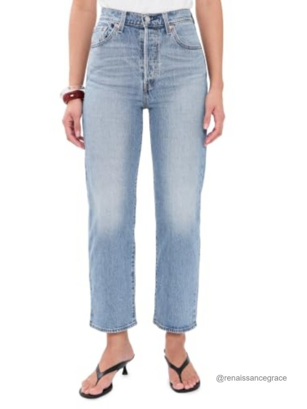 High Rise Straight Ankle Jeans Low Stretch Denim